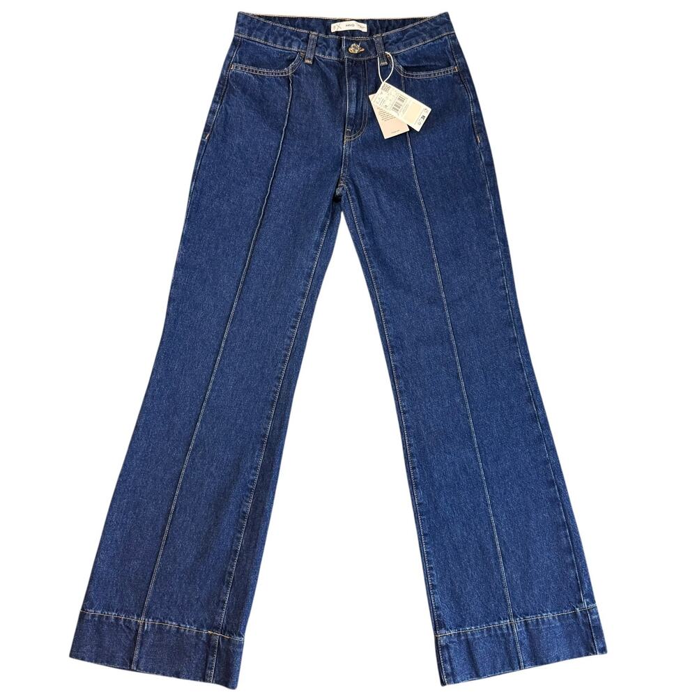 MANGO Laila Jeans Womens 6 Dark Wash High Rise Flare Wide Leg NWT 100% Cotton